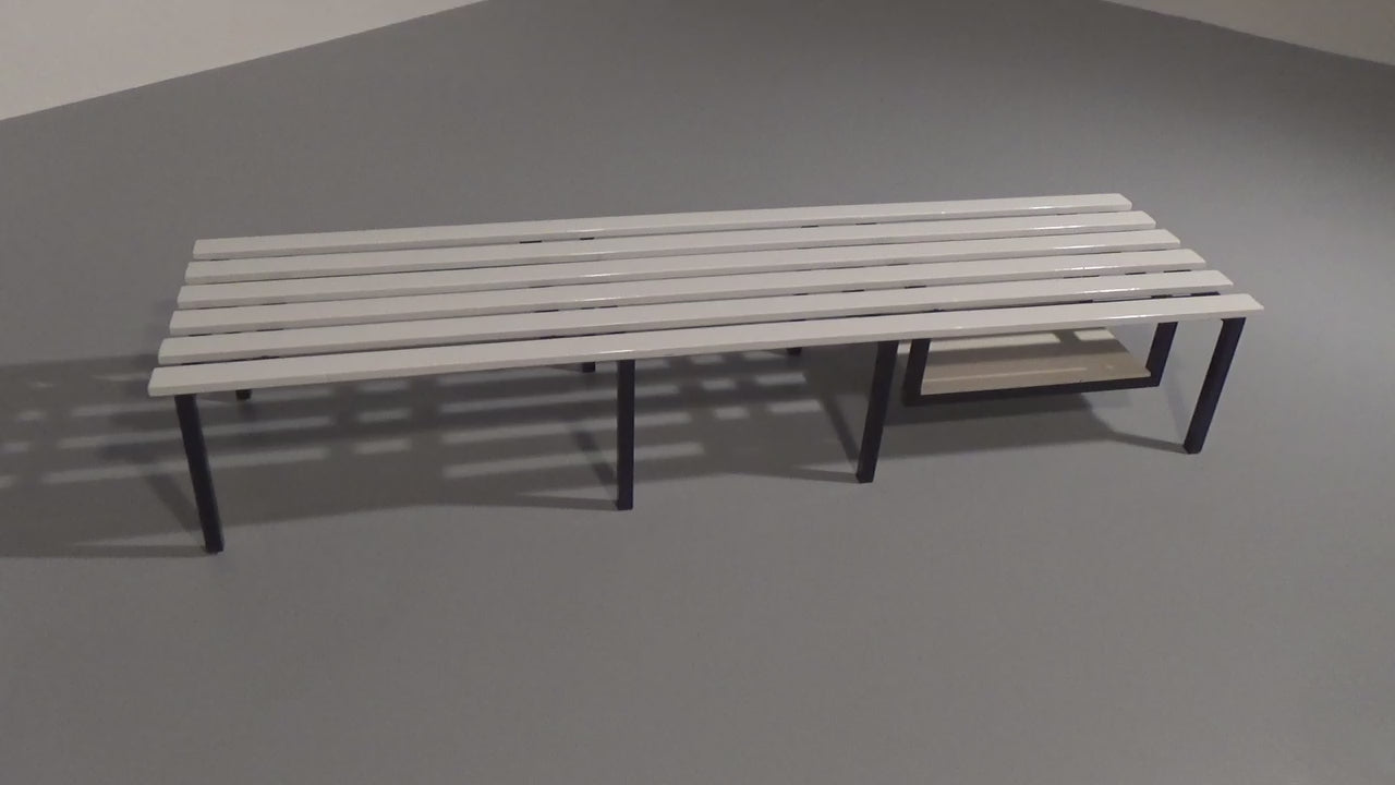 White Wooden Bench with Black Metal Frame