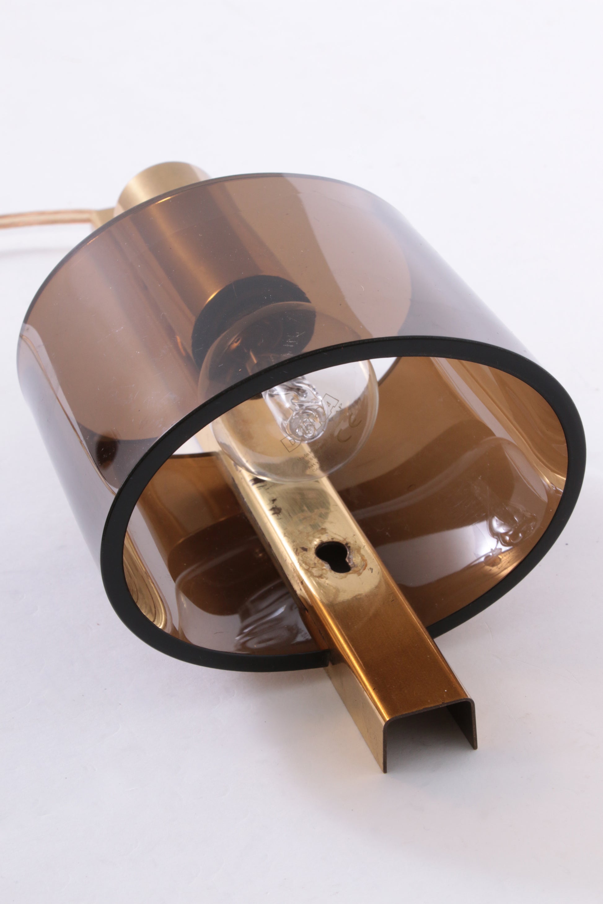 Danish Gilt Brass & Smoked Acrylic Glass Sconce from Hassel & Teudt, 1960s