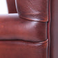 Vintage schaapsleren fauteuil detail leer armleuning achterkant