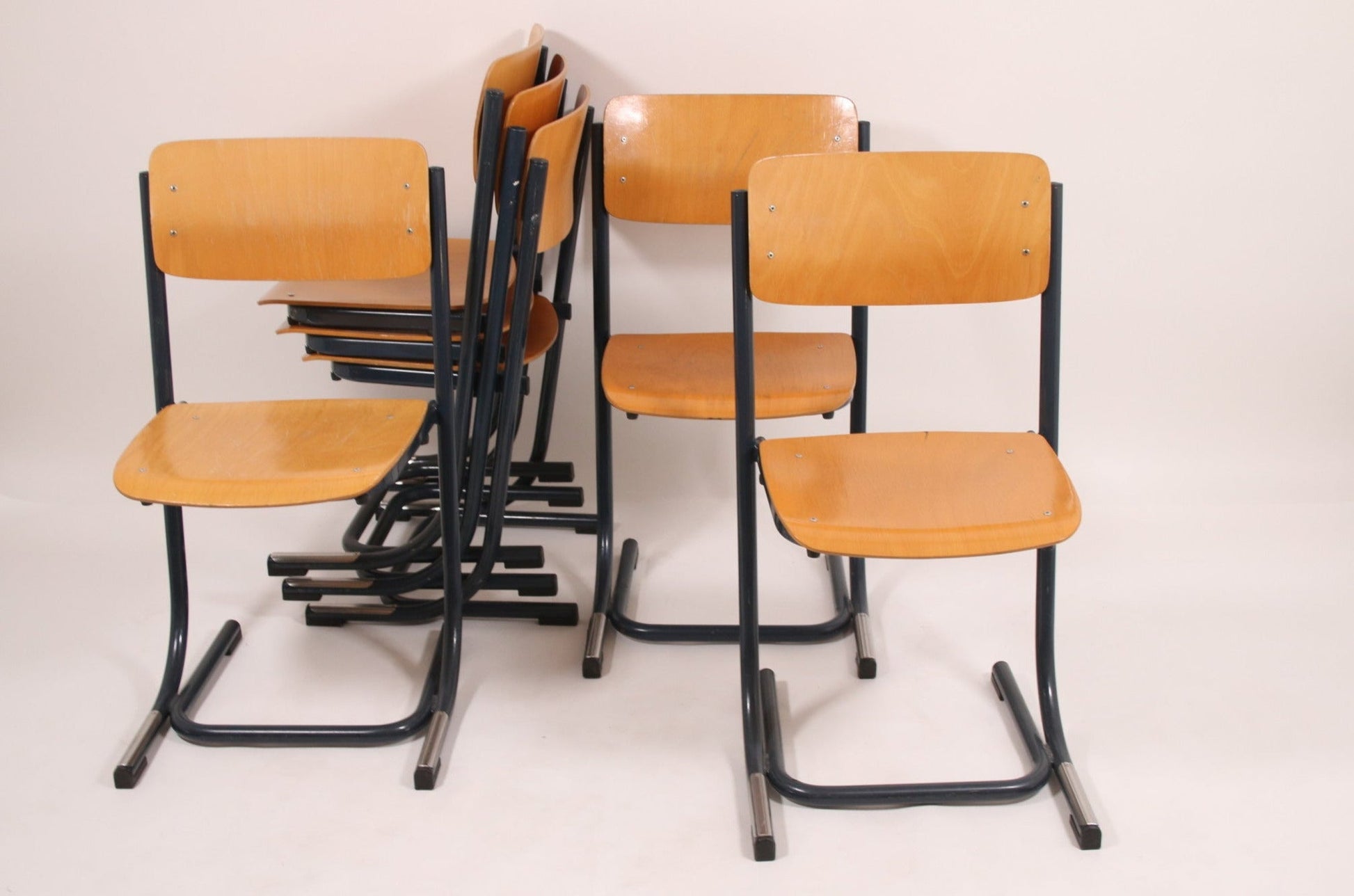 School stoel Stapelbare hout blauw frame