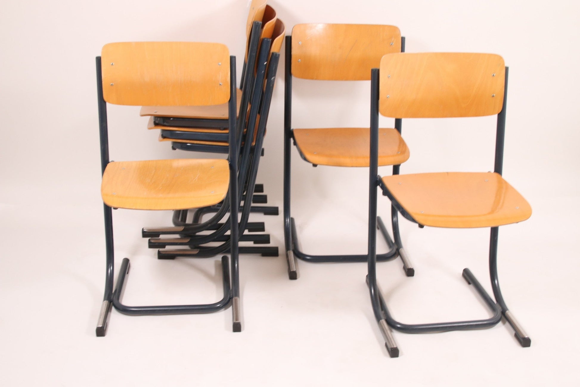 School stoel Stapelbare hout blauw frame