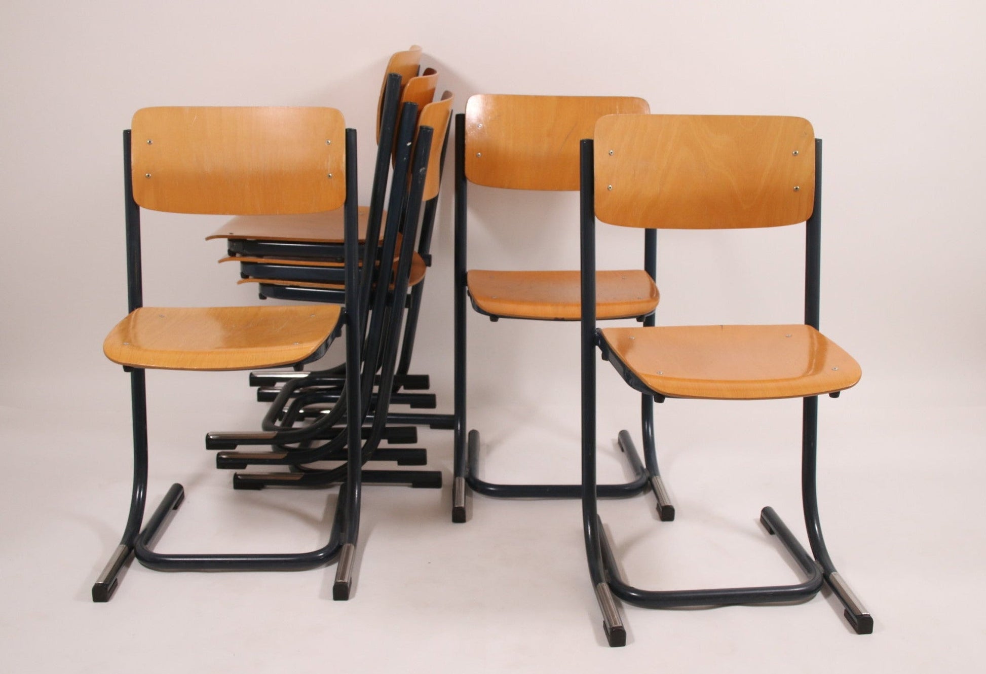School stoel Stapelbare hout blauw frame