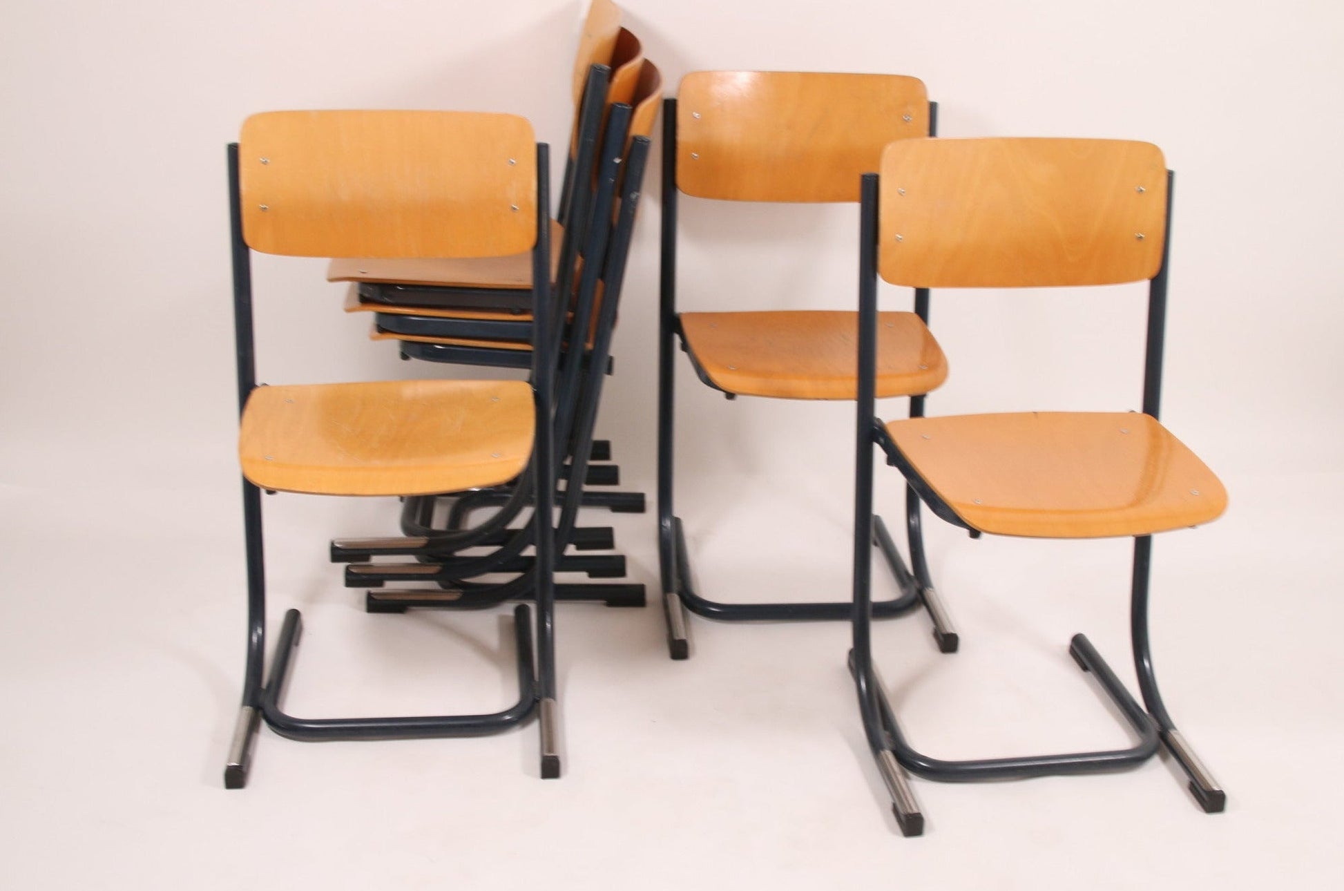 School stoel Stapelbare hout blauw frame