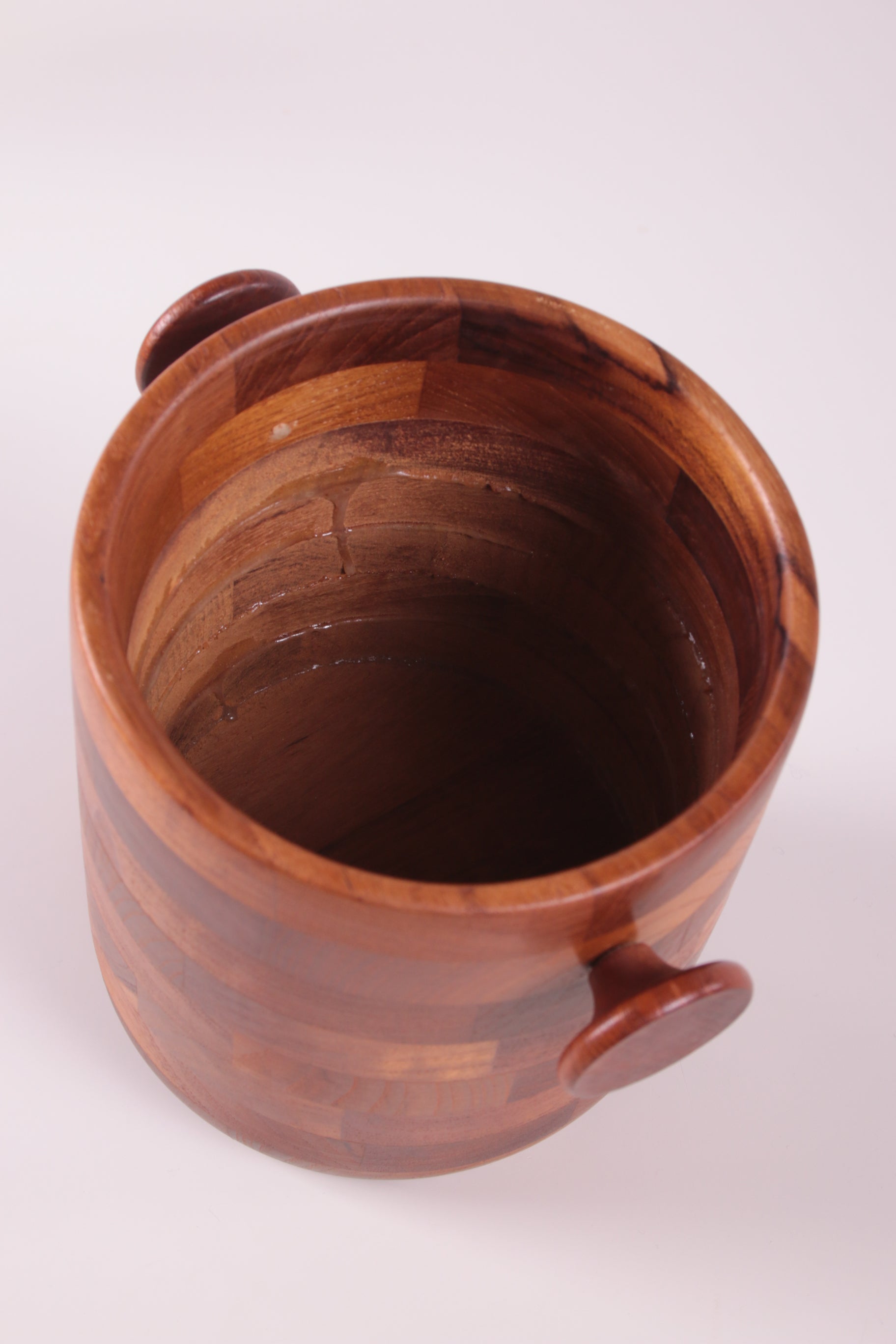 Vintage teakhouten ijsemmer design Viners of Sheffield bovenkant binnen