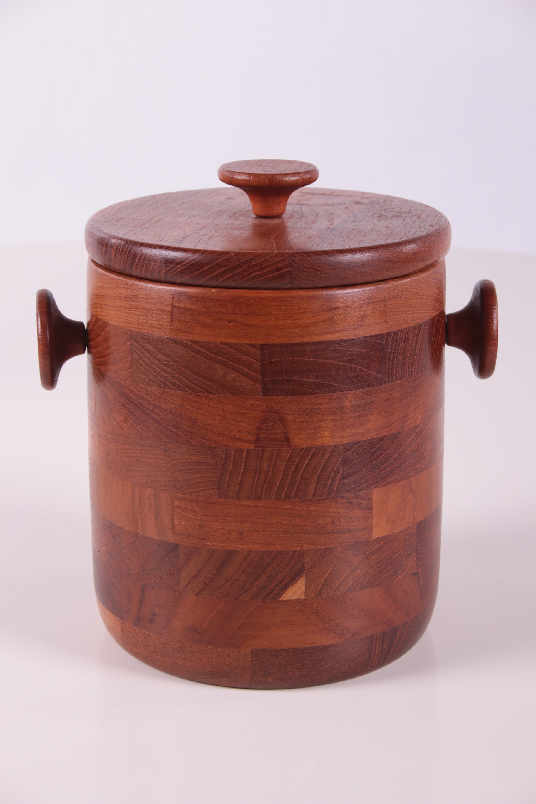 Vintage teakhouten ijsemmer design Viners of Sheffield achterkant
