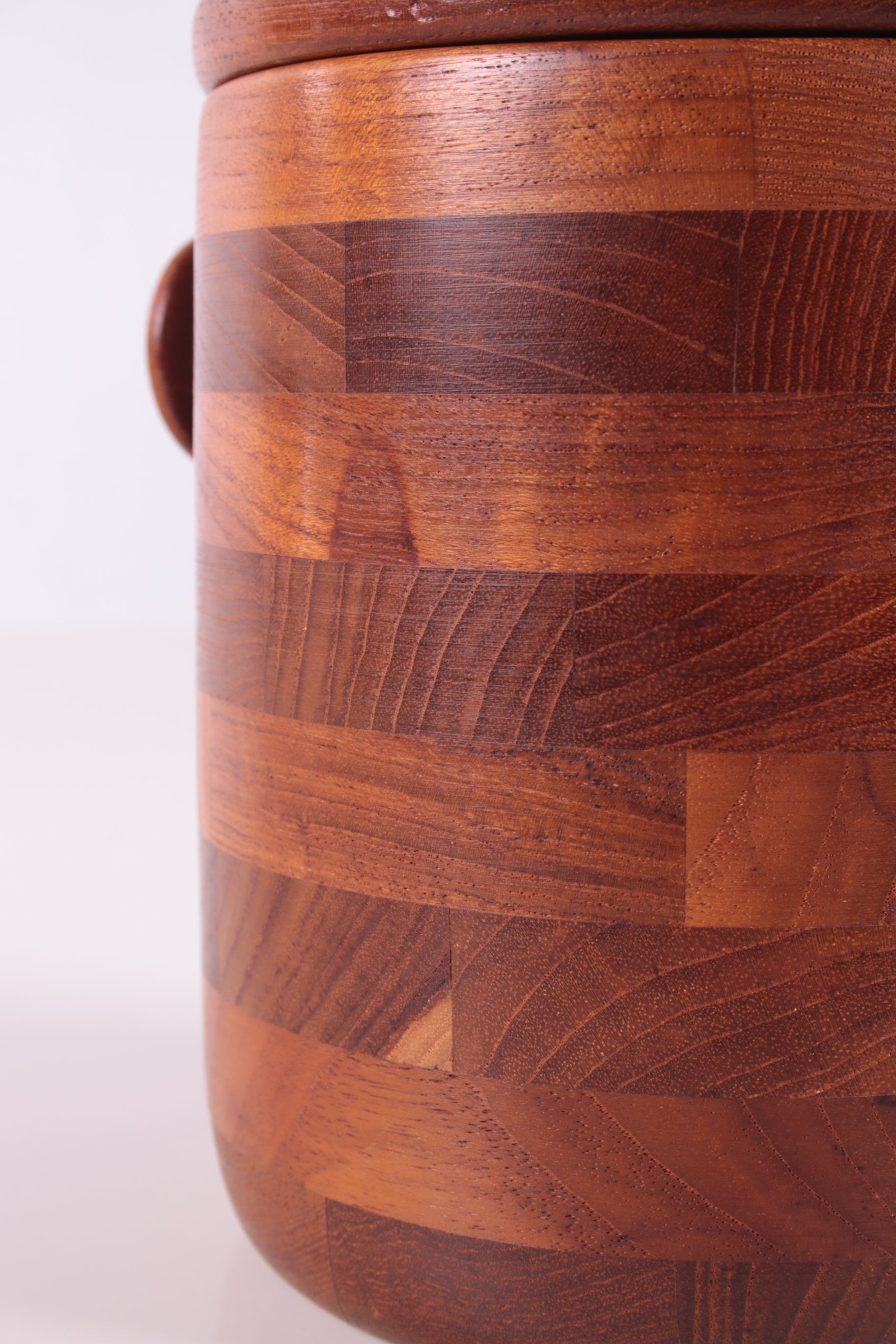 Vintage teakhouten ijsemmer design Viners of Sheffield detail hout zijkant