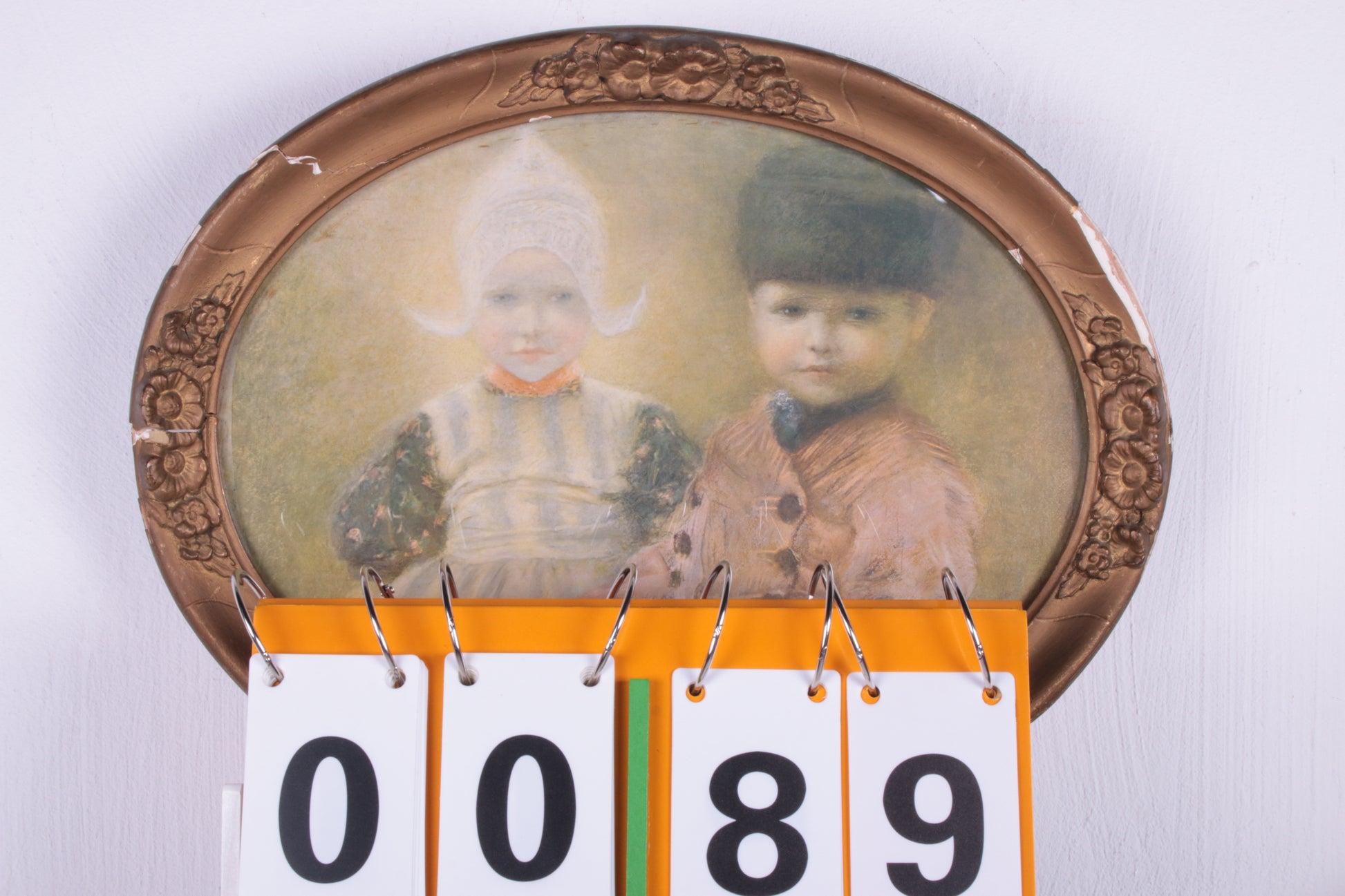 Brocante gouden lijst met print van Boerenkinderen,1960