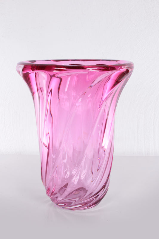 Large Vintage Val Saint Lambert Cranberry Crystal Vase – 1960s Belgian Art Glass