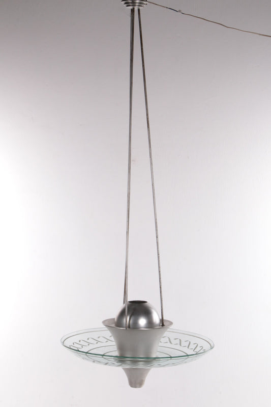 2 Art Deco Grote Hanglampen met geslepen glas Engeland 1930