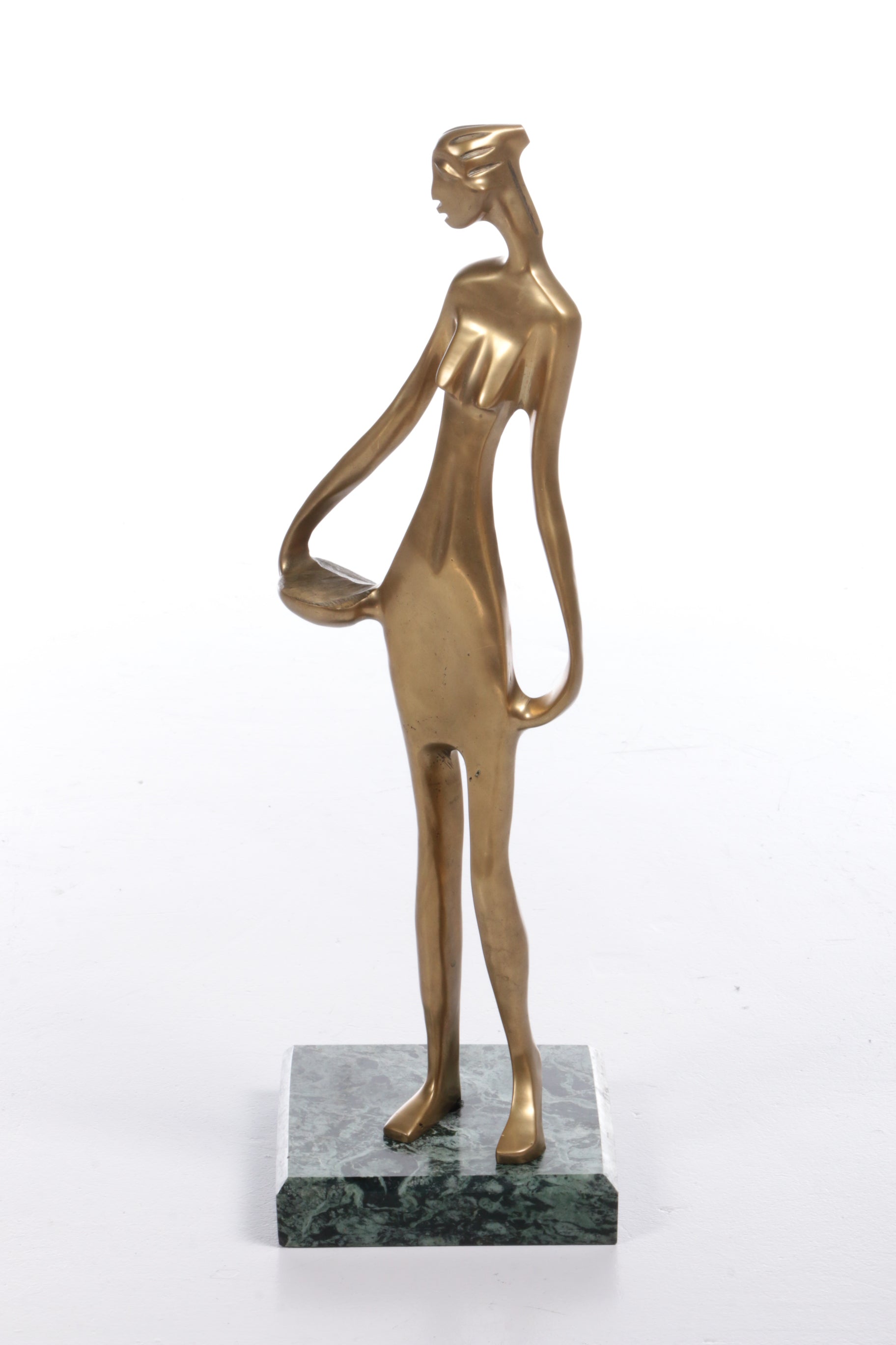 Messing Sculpture Afrikaanse vrouw op een marmerenvoet 70s
