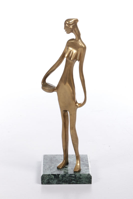 Messing Sculpture Afrikaanse vrouw op een marmerenvoet 70s