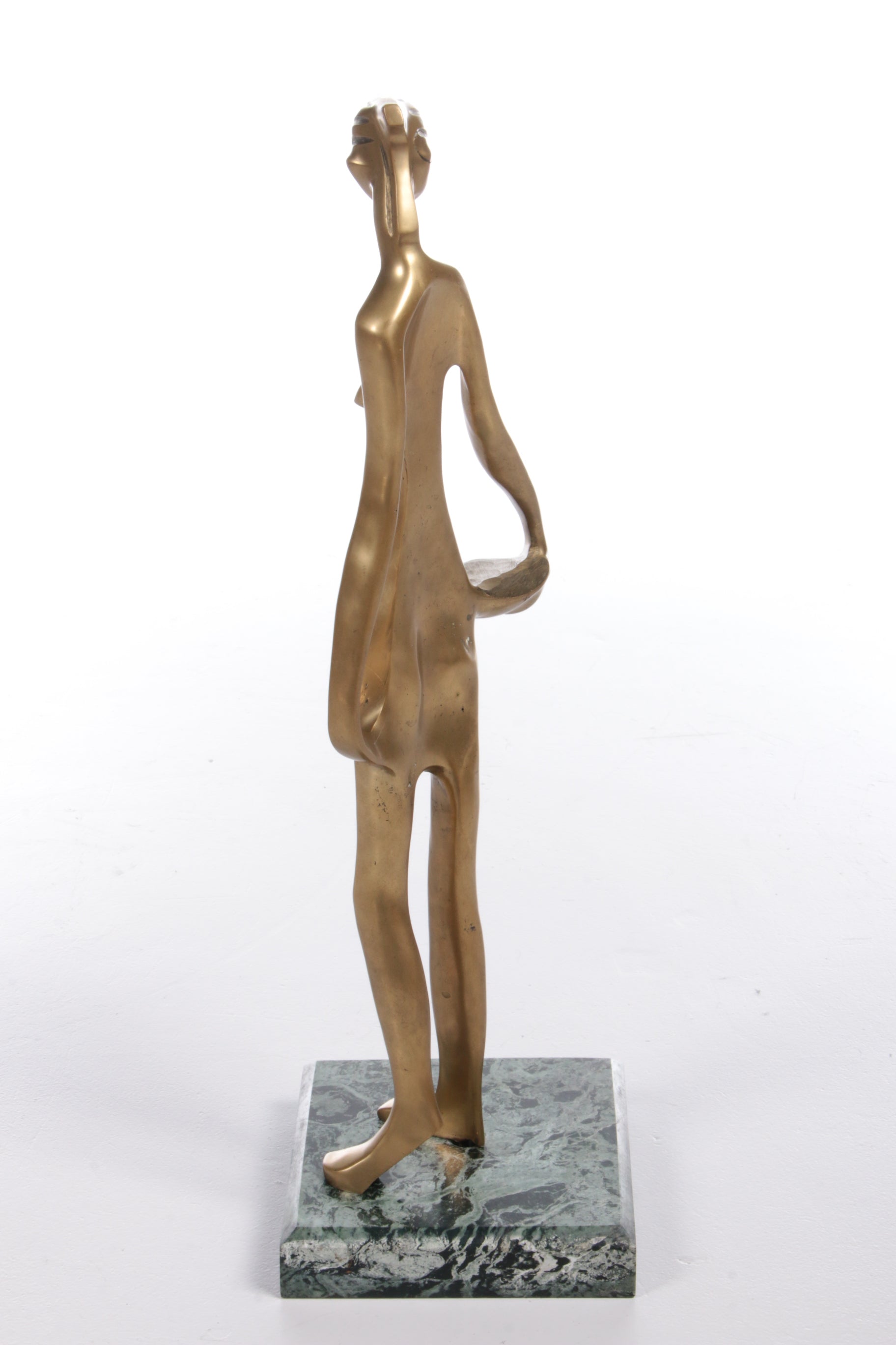 Messing Sculpture Afrikaanse vrouw op een marmerenvoet 70s