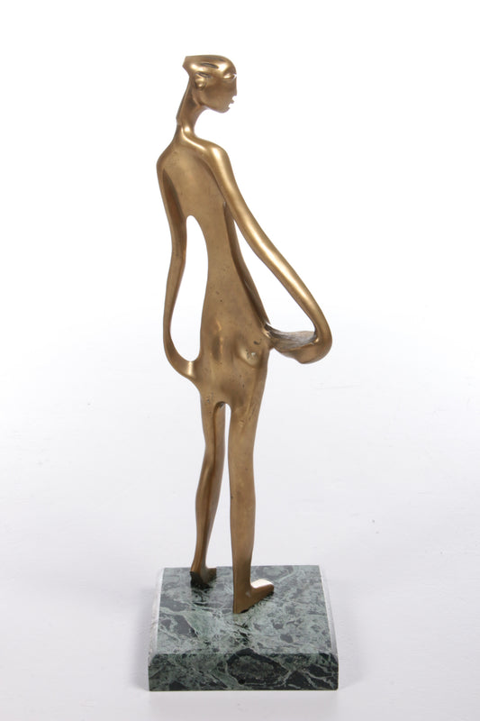 Messing Sculpture Afrikaanse vrouw op een marmerenvoet 70s