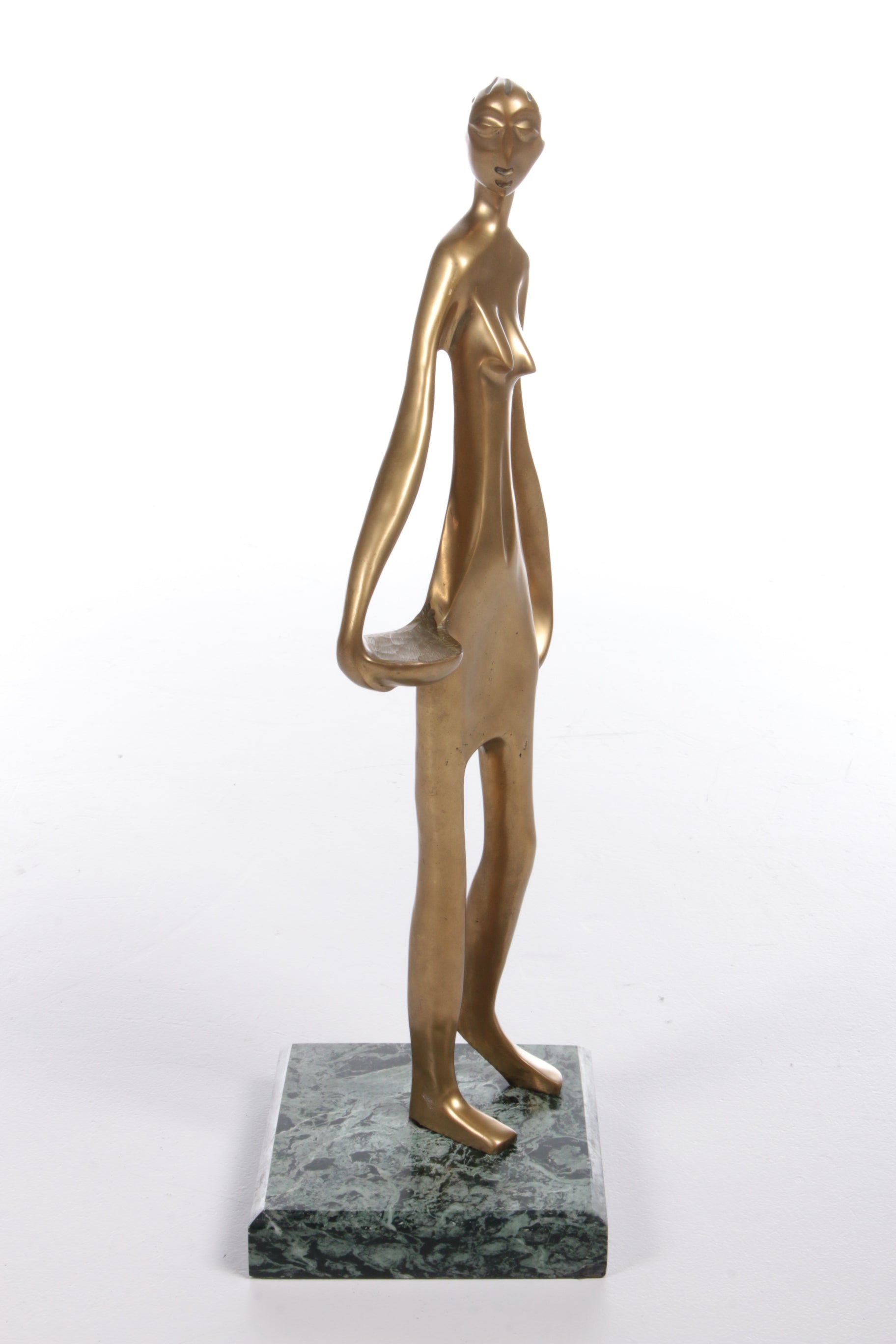 Messing Sculpture Afrikaanse vrouw op een marmerenvoet 70s