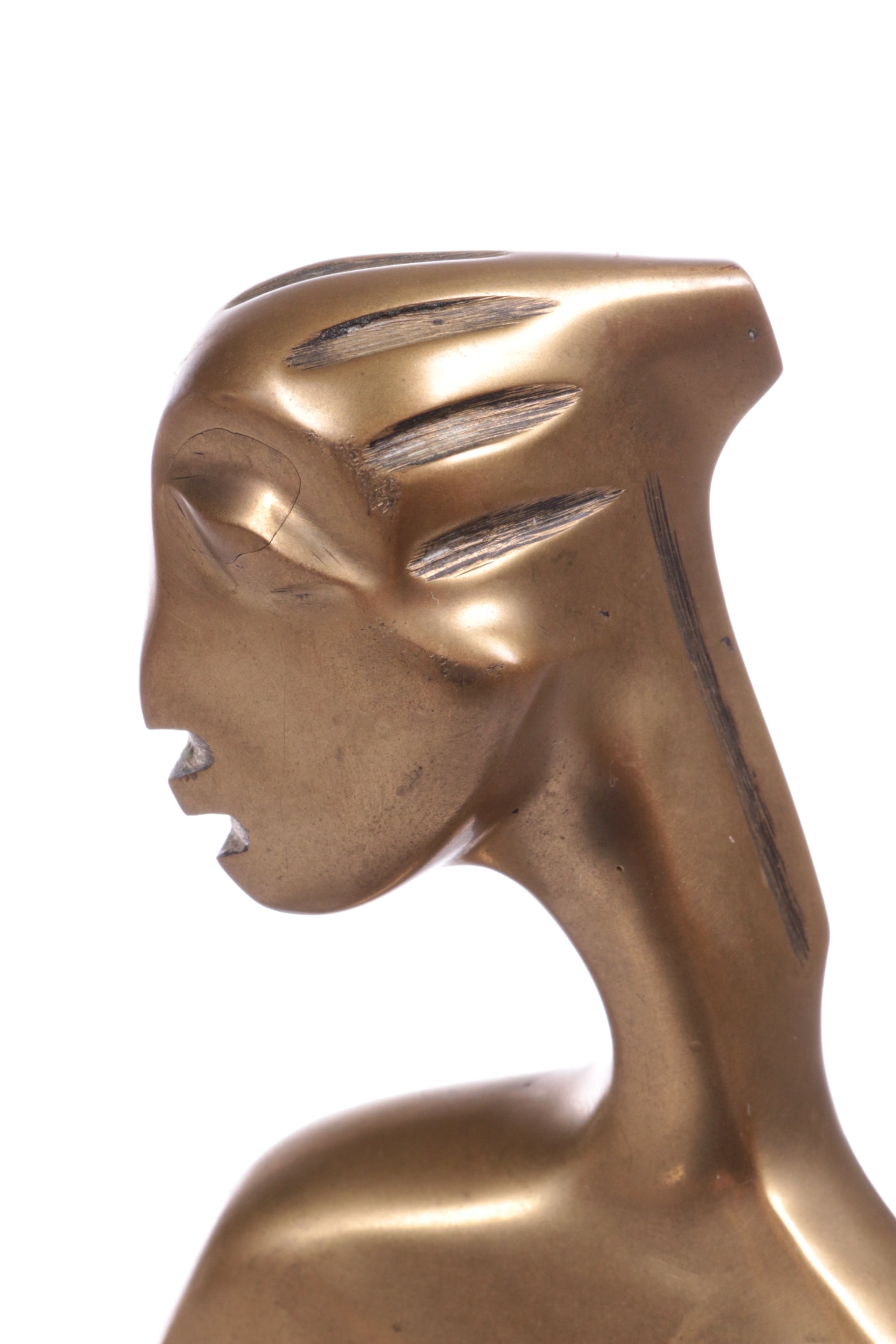 Messing Sculpture Afrikaanse vrouw op een marmerenvoet 70s