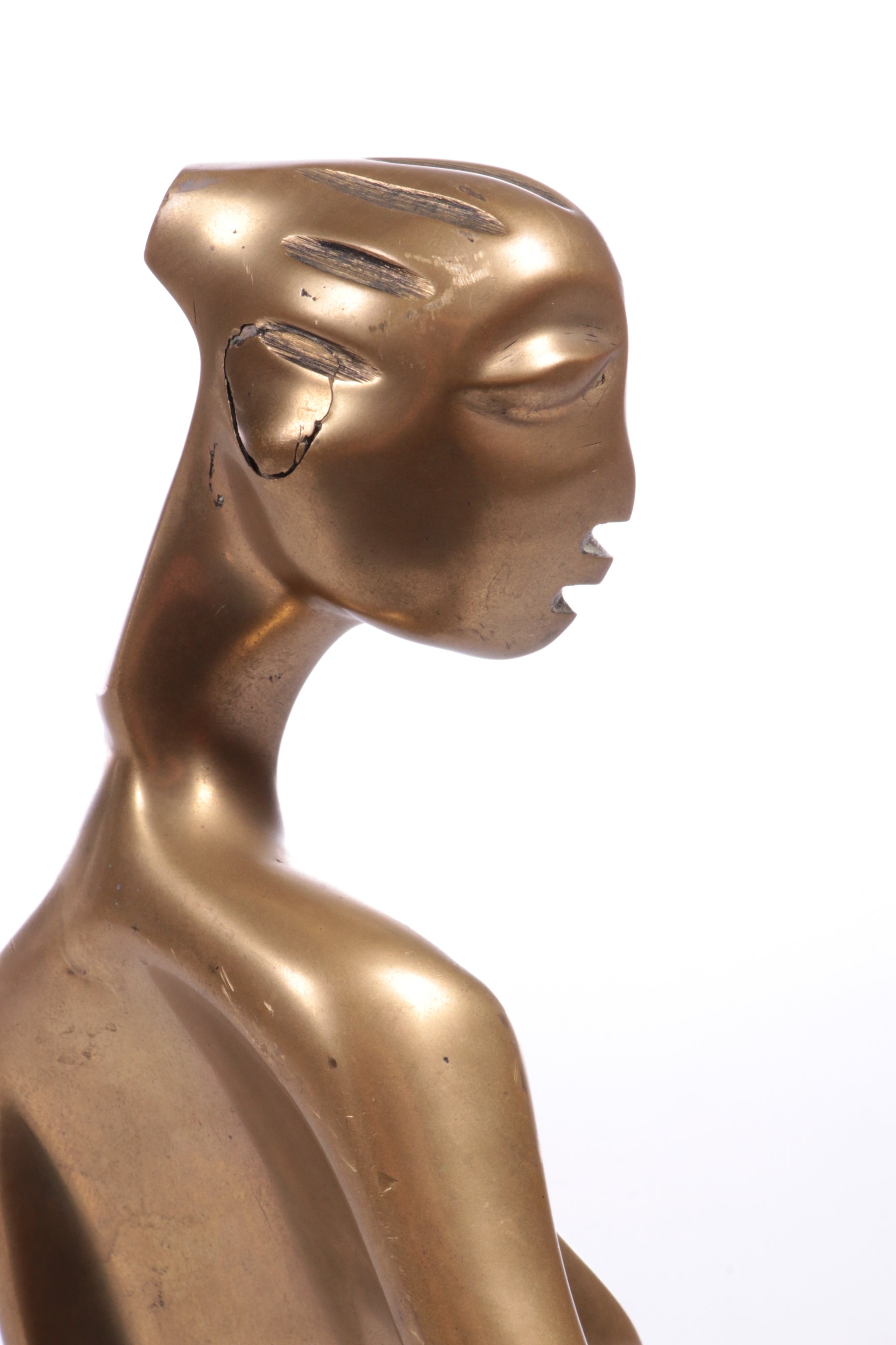 Messing Sculpture Afrikaanse vrouw op een marmerenvoet 70s
