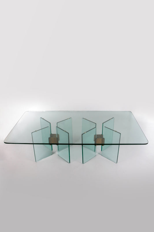 Elegant Peter Ghyczy T15 Glass Coffee Table with Brass Accents