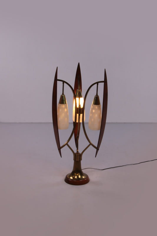 Franse Vloerlamp met melkglas kapjes 1960