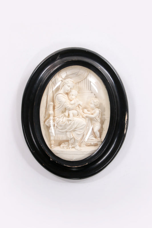 Oude lijst met meerschuim  handgesneden Madonna en kind,1880 Frankrijk