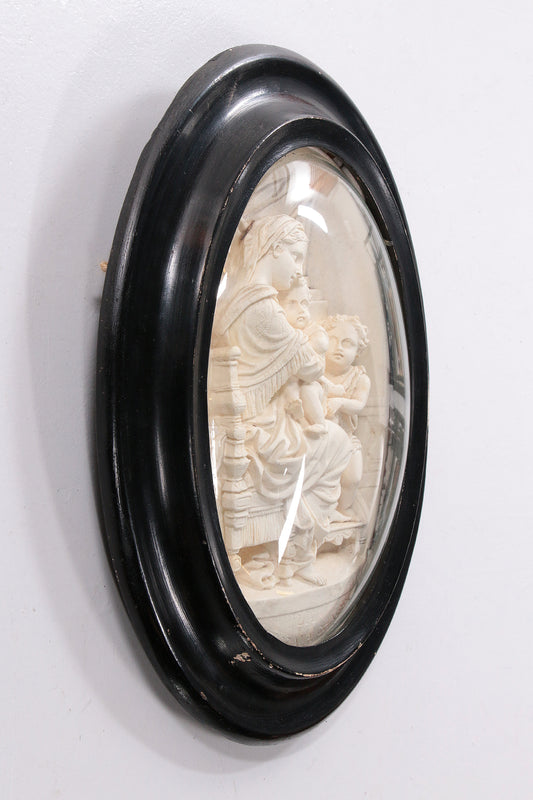Oude lijst met meerschuim  handgesneden Madonna en kind,1880 Frankrijk