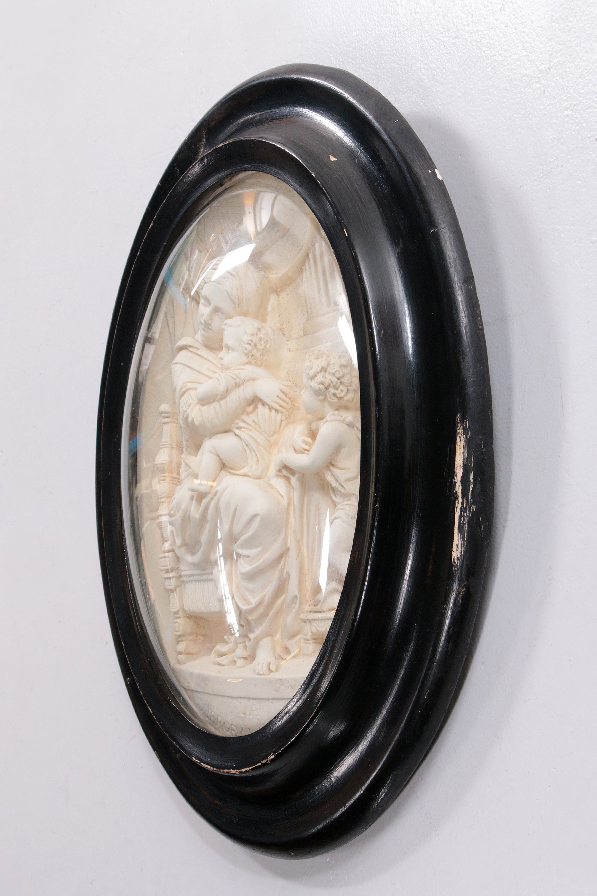 Oude lijst met meerschuim  handgesneden Madonna en kind,1880 Frankrijk