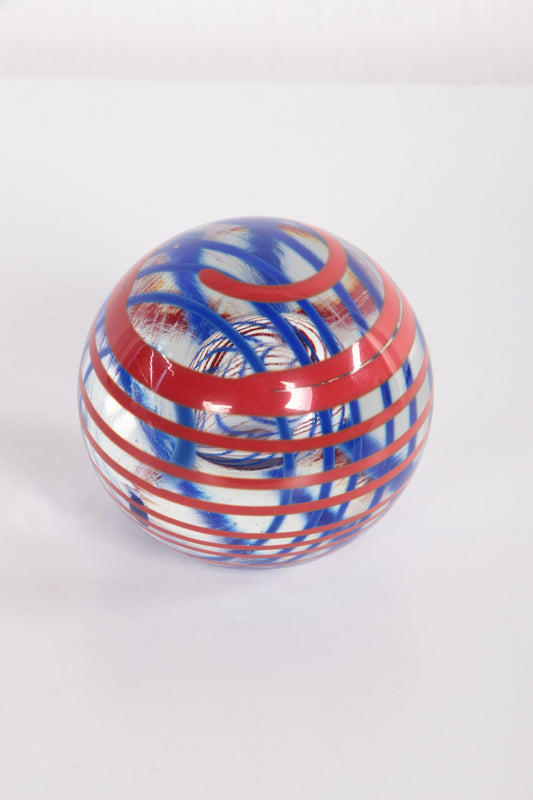 Glass Round Ball Paperweight Signed with O Horn, 1960
