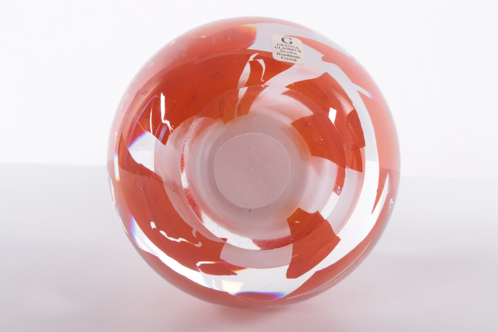 Paperweight  oranje wit van Granna glasbruk Sweden,1960