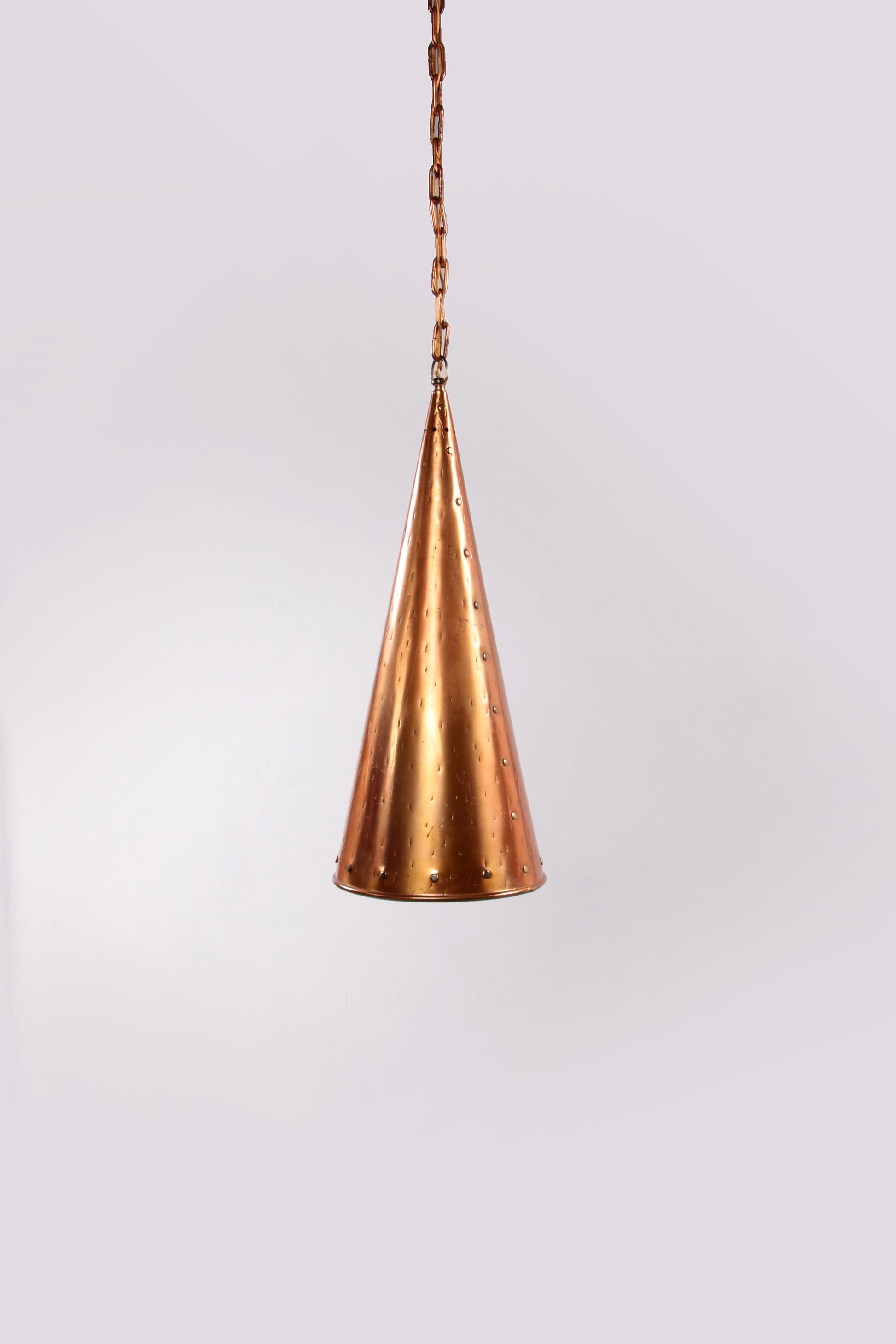 Deense met de hand gehamerde koperen hanglamp van E.S Horn Aalestrup, jaren 50