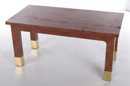 Harrison Van Horn Raffia and Brass Rectangle Coffee Table,1970 voorkant bovenaf
