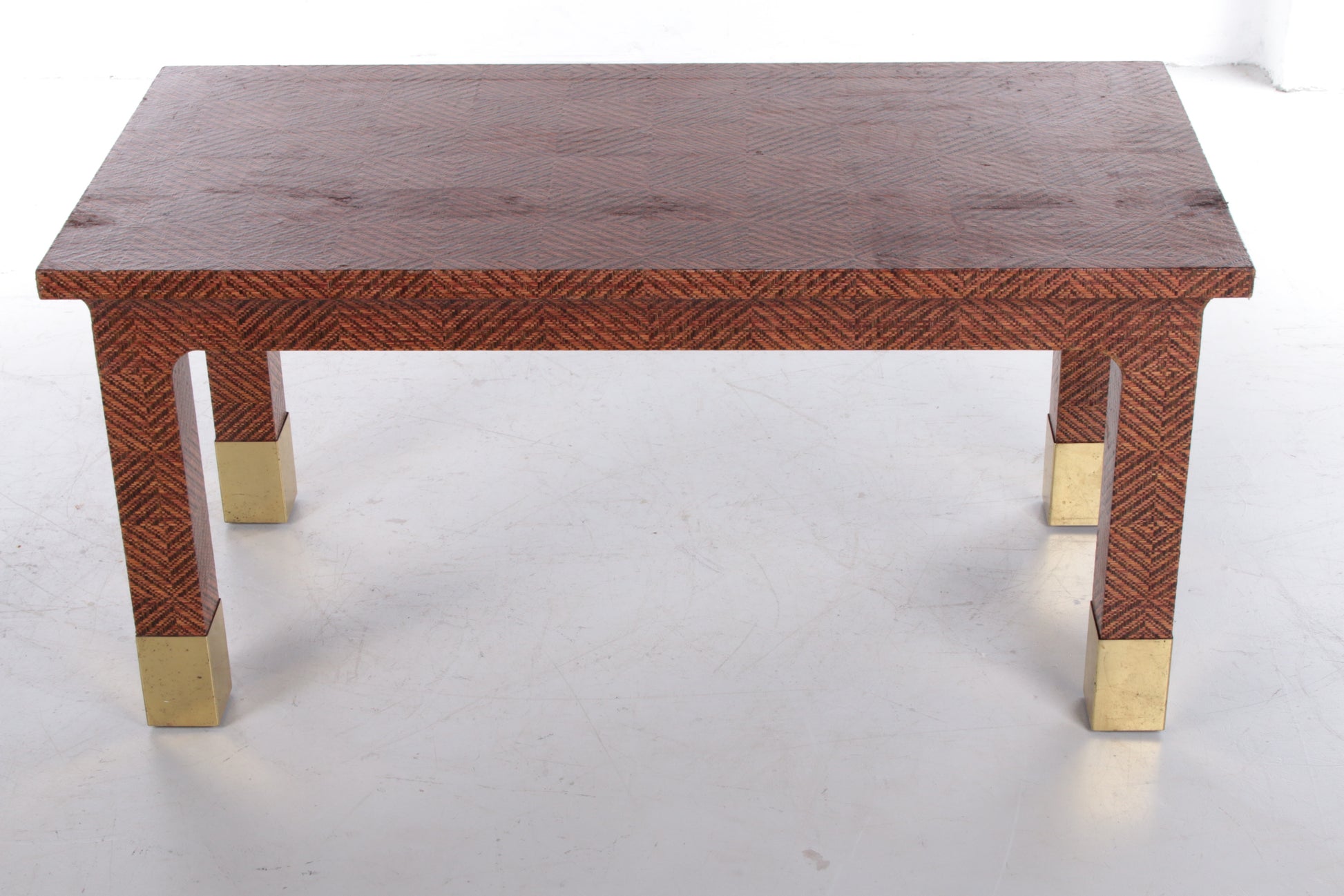 Harrison Van Horn Raffia and Brass Rectangle Coffee Table,1970 voorkant