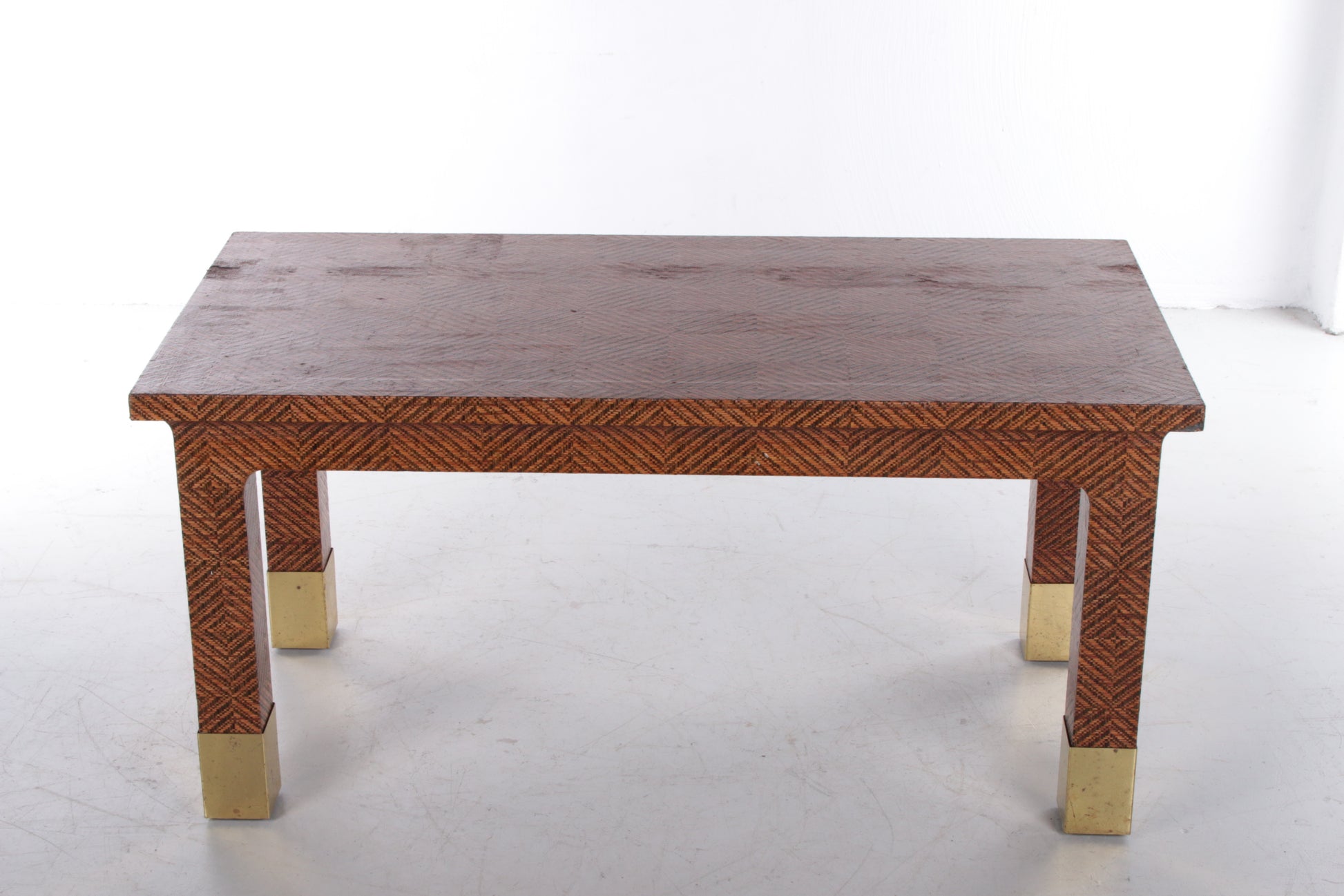 Harrison Van Horn Raffia and Brass Rectangle Coffee Table,1970 achterkant