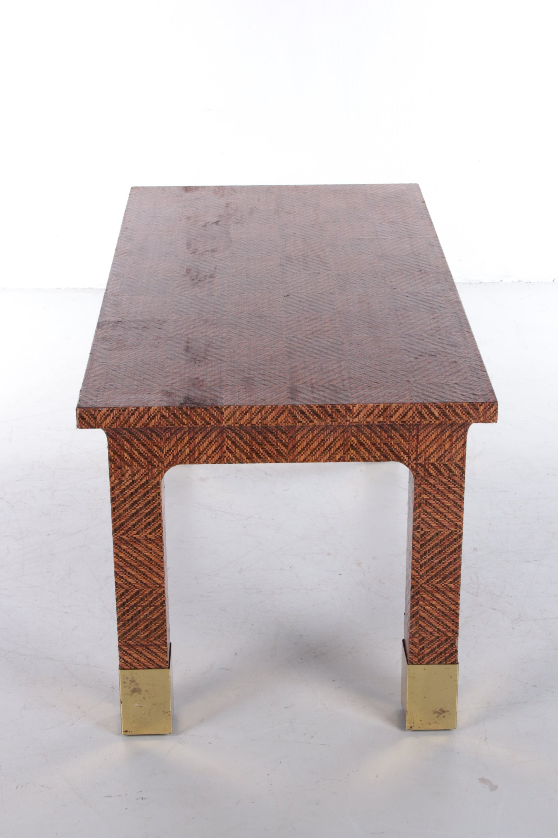 Harrison Van Horn Raffia and Brass Rectangle Coffee Table,1970 zijkant