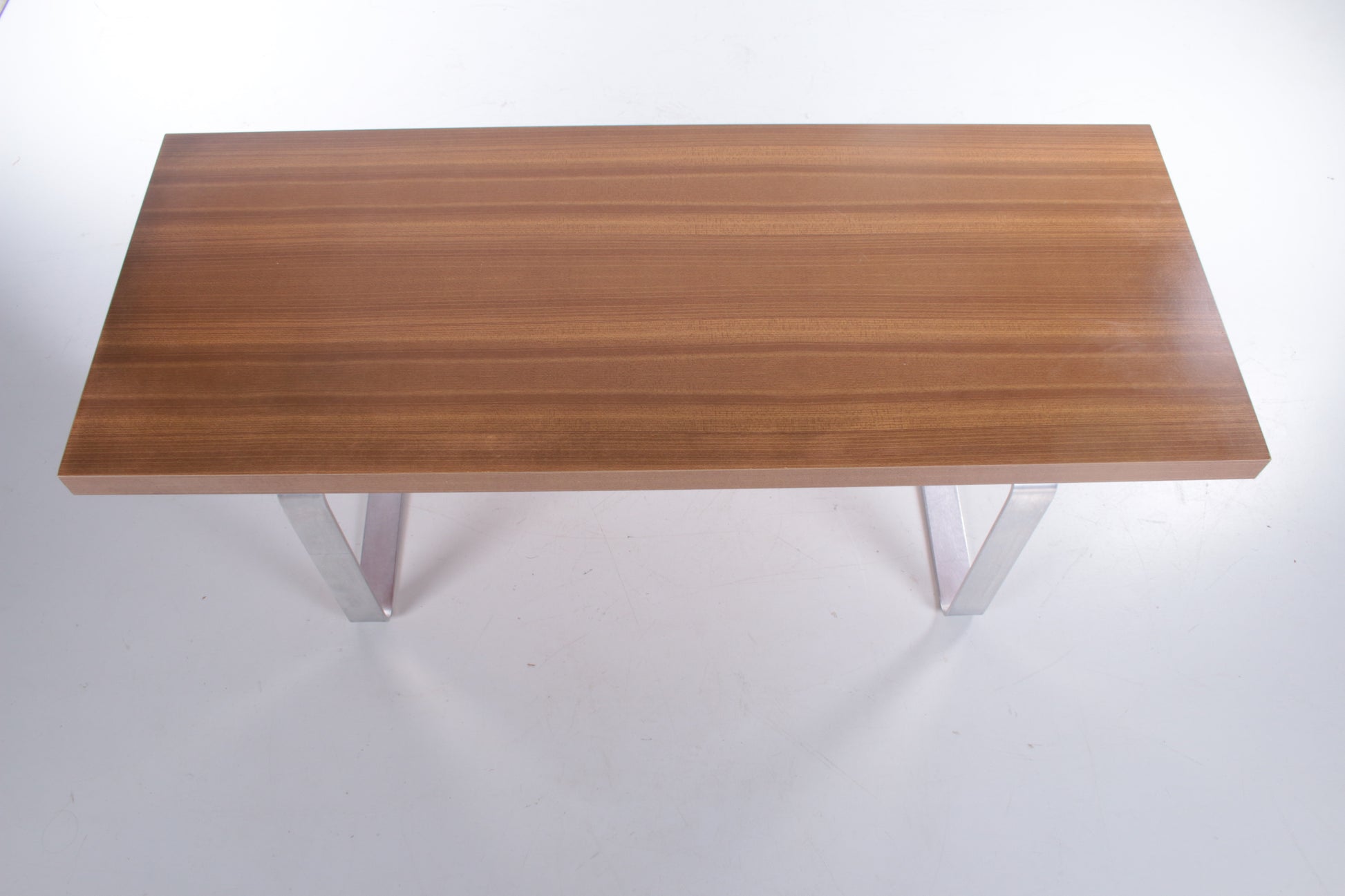 Retro Vintage Strakke Salontafel hout en chroom jaren 70 bovenkant