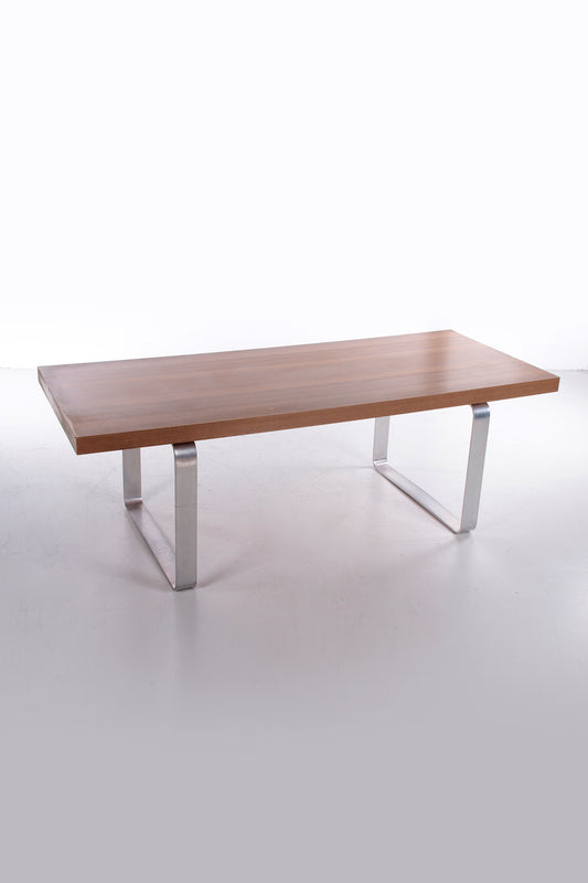 Retro Vintage Sleek Coffee Table with Wood and Chrome Legs