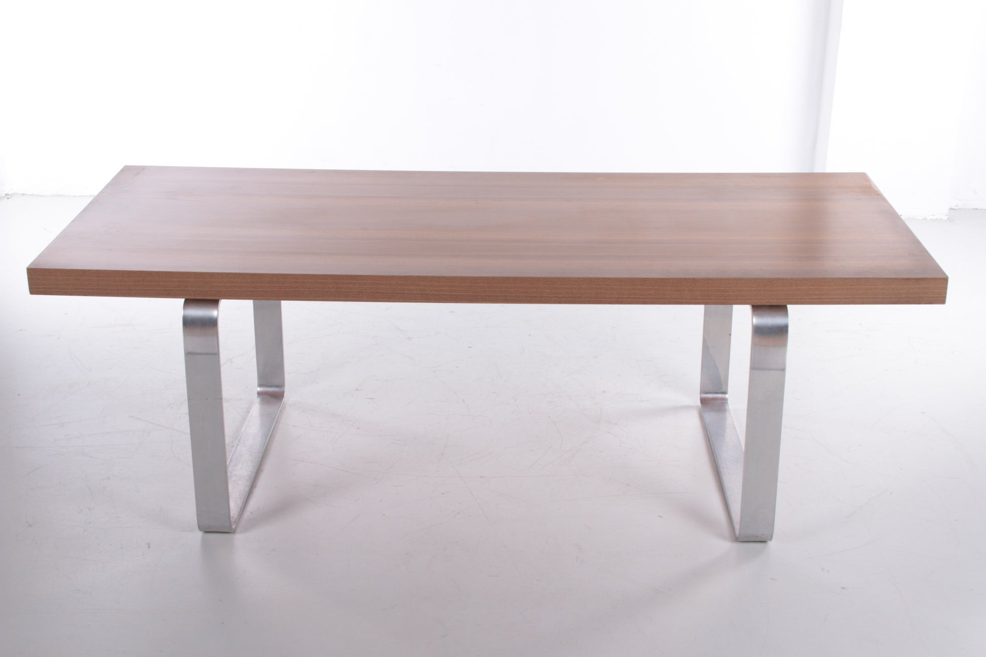 Retro Vintage Strakke Salontafel hout en chroom jaren 70 voorkant