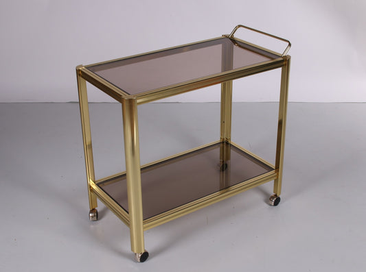 Hollywood Regency trolley met gerookt glas voorkant schuin bovenaf
