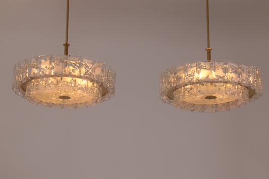 "Pair of Doria Leuchten Mid-Century Brass & Crystal Chandeliers, 1960s"