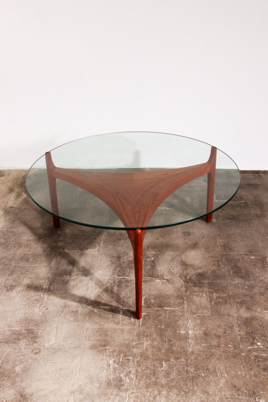 Danish Teak Coffee Table with Thick Glass Top by Sven Ellekaer