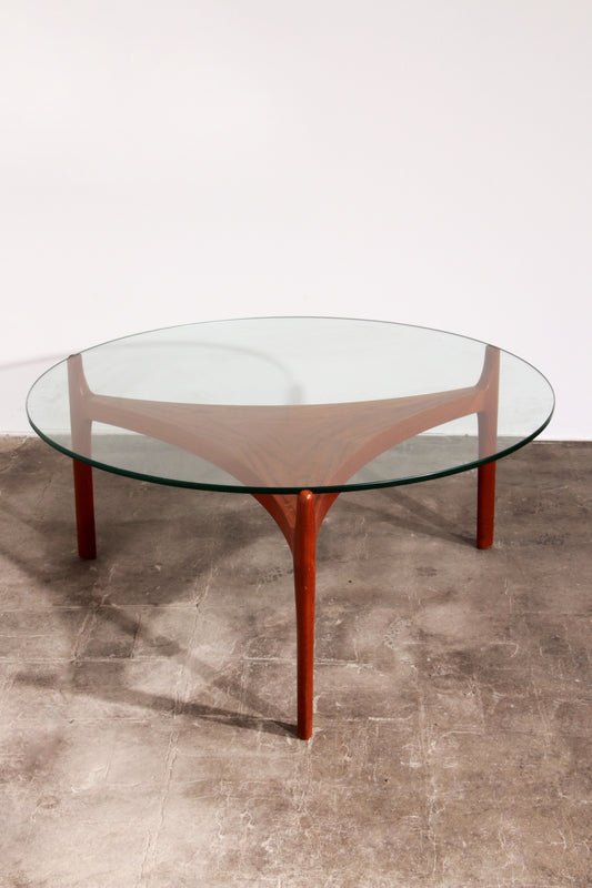 Danish Teak Coffee Table with Thick Glass Top by Sven Ellekaer