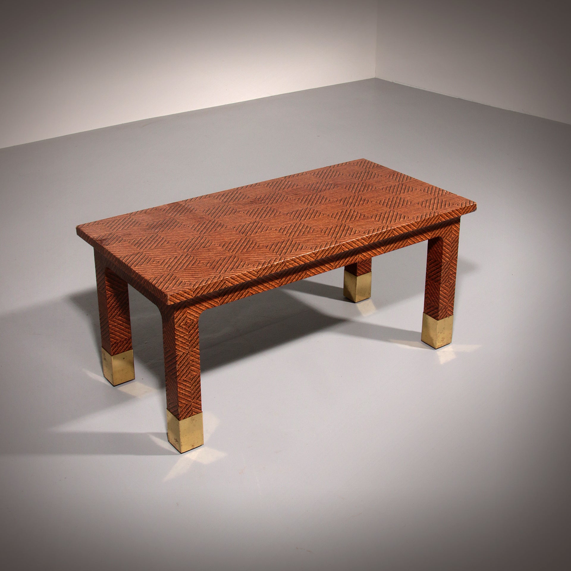 Harrison Van Horn Wood and Brass Rectangle Coffee Table