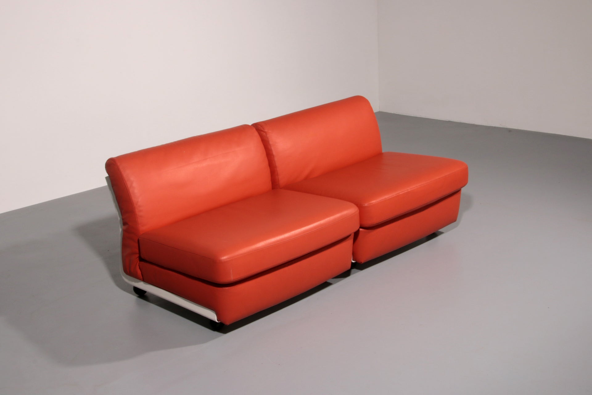 Amanta Modular Sofa in Orange Leather Mario Bellini 1960s