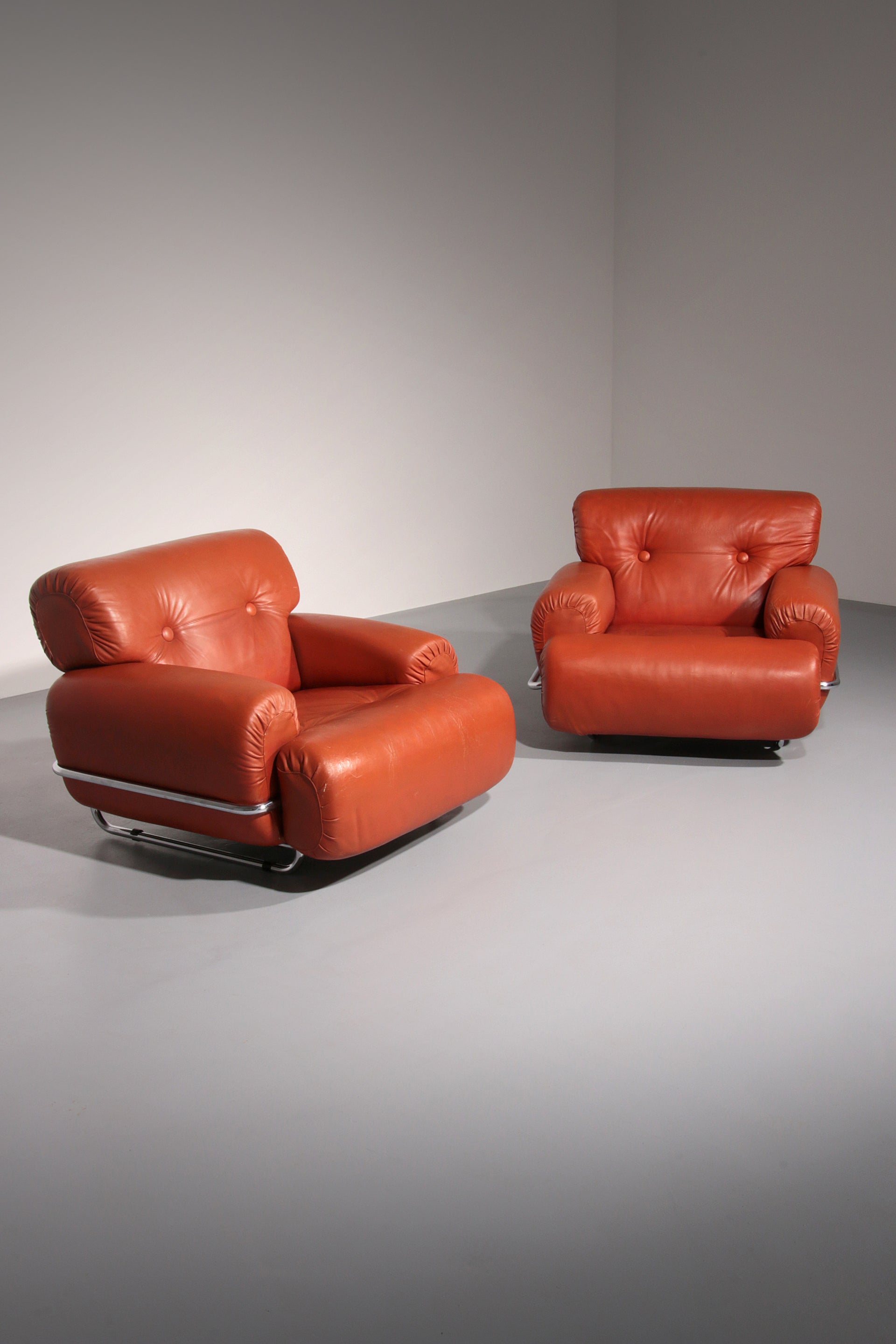 Vintage Leather Armchairs in Guido Faleschini Style