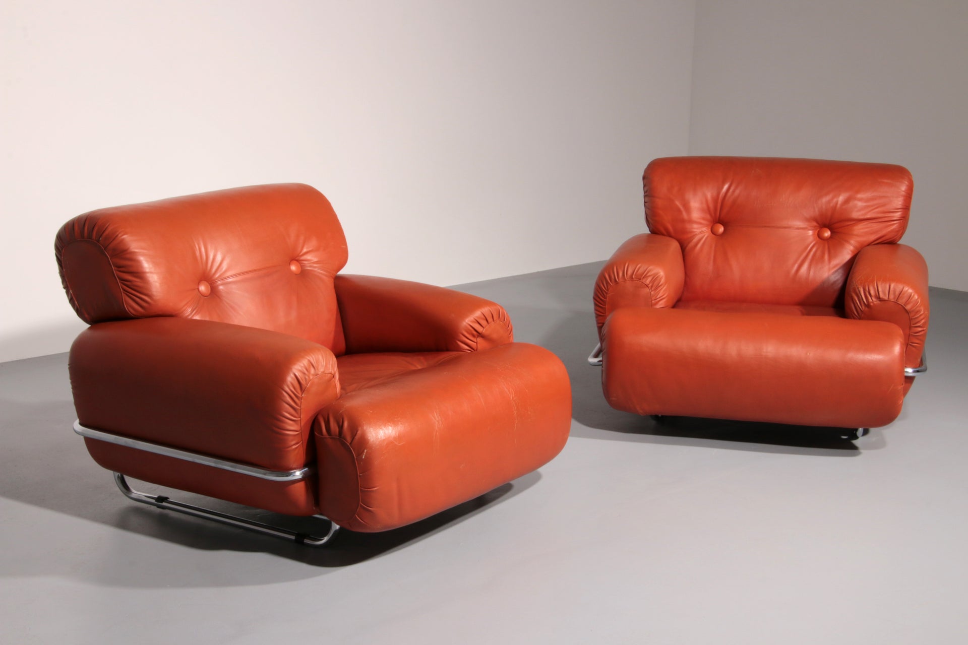 Vintage Leather Armchairs in Guido Faleschini Style