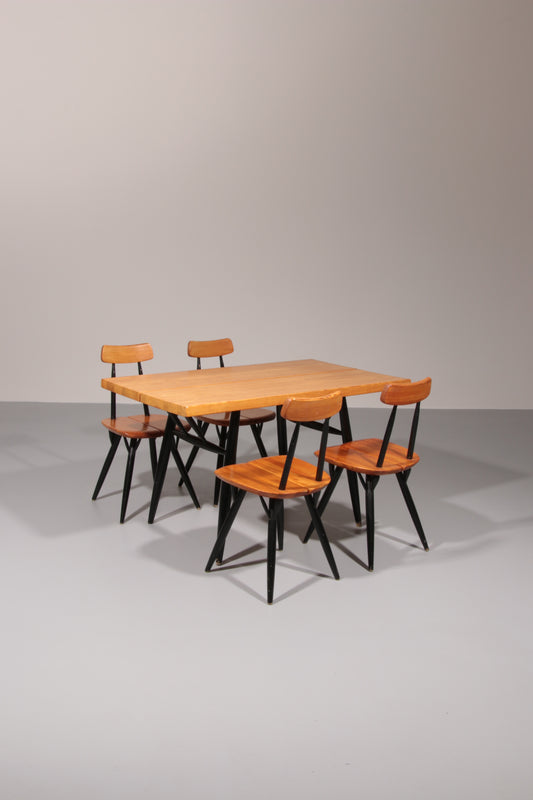 "Ilmari Tapiovaara 'Pirkka' Dining Set – Table and Four Chairs, Finland, 1970s"