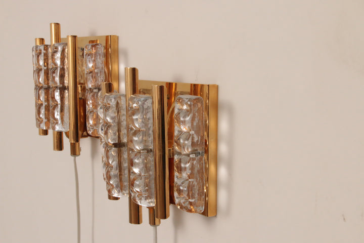 Brass & Glass Wall Lamp by Carl Fagerlund for Lyfa and Orrefors
