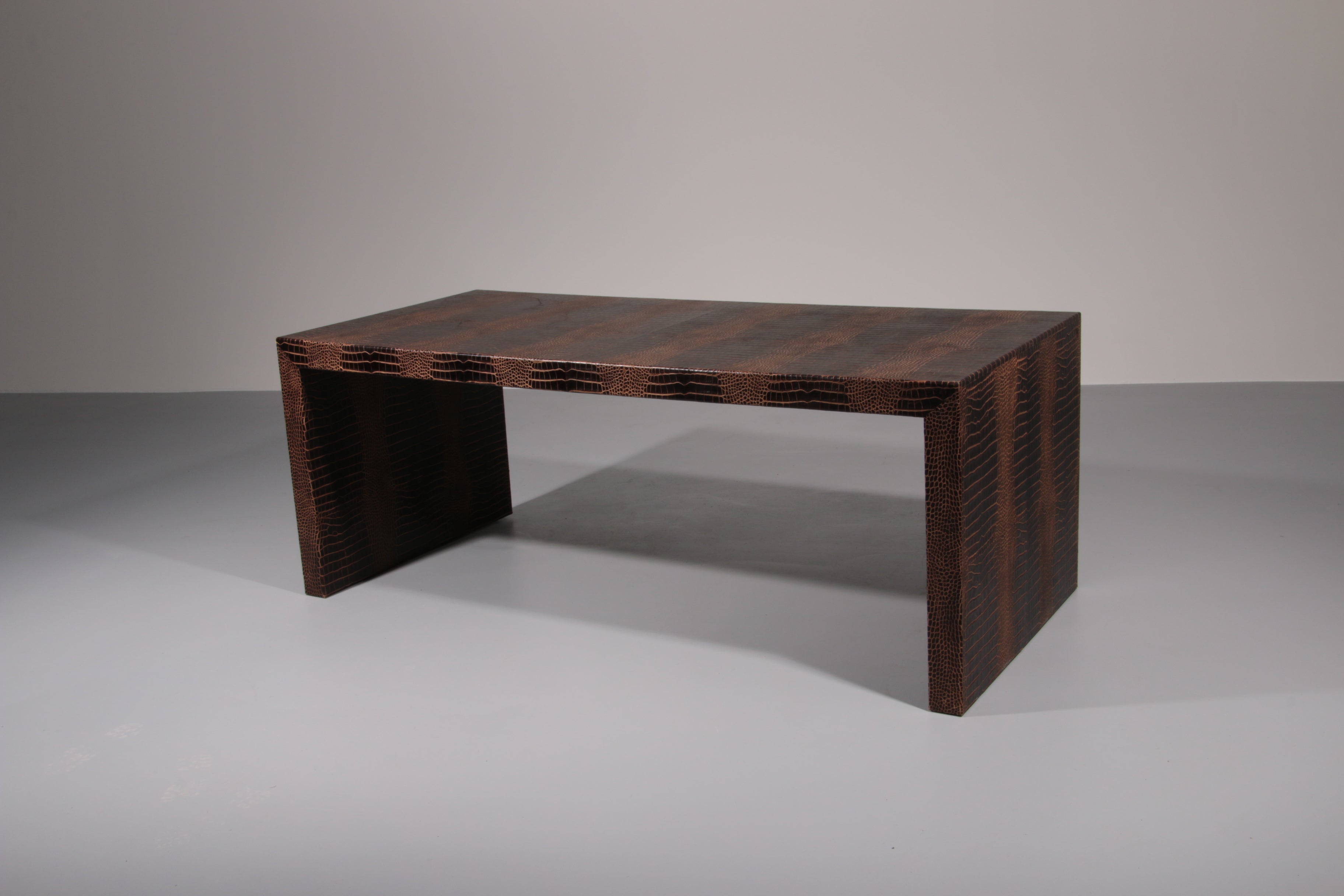 Philipp Plein office brown desk in split leather with a crocodile skin effect 1978