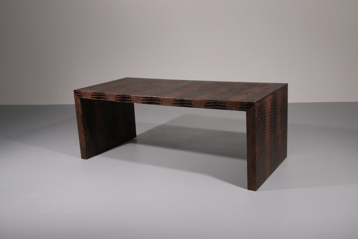 Philipp Plein office brown desk in split leather with a crocodile skin effect 1978