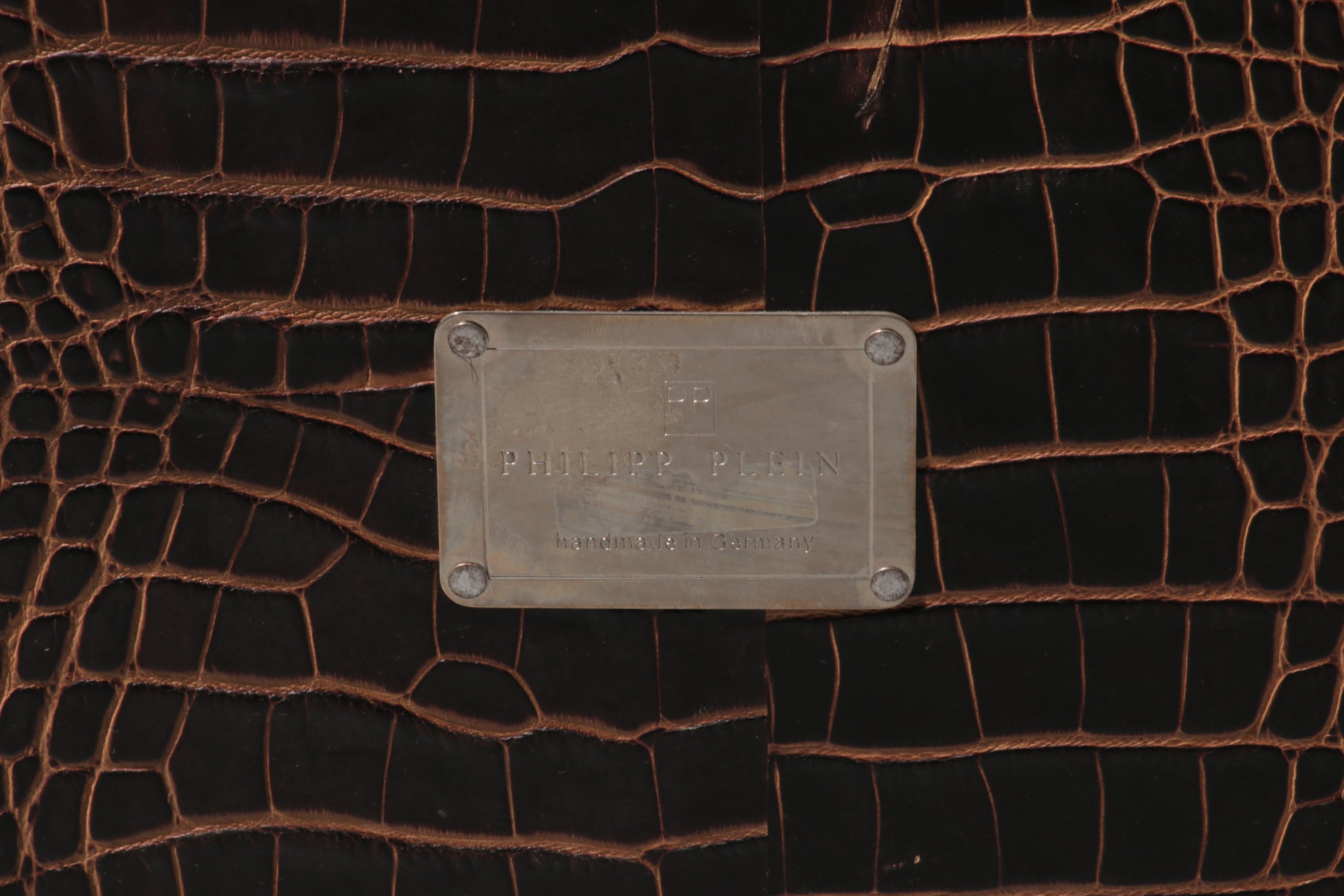 Philipp Plein office brown desk in split leather with a crocodile skin effect 1978