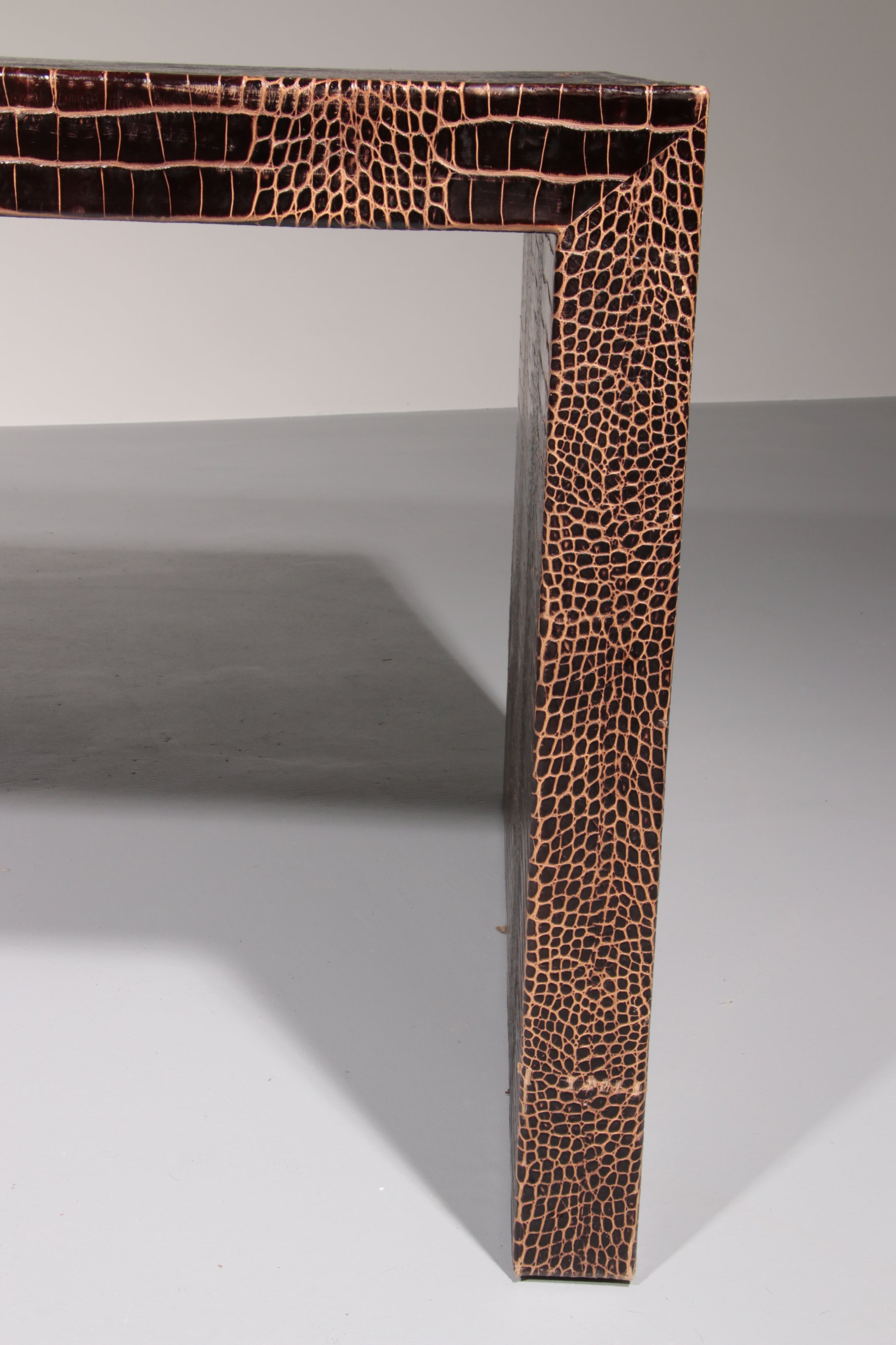 Philipp Plein office brown desk in split leather with a crocodile skin effect 1978