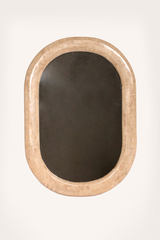 Beautiful large mirror with cream-coloured  inlaid stone, 1970